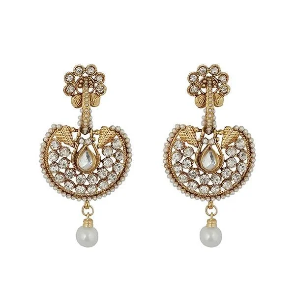 women’s chandelier earrings-Kriaa Gold Plated White Austrian Stone And Pearl Dangler Earrings