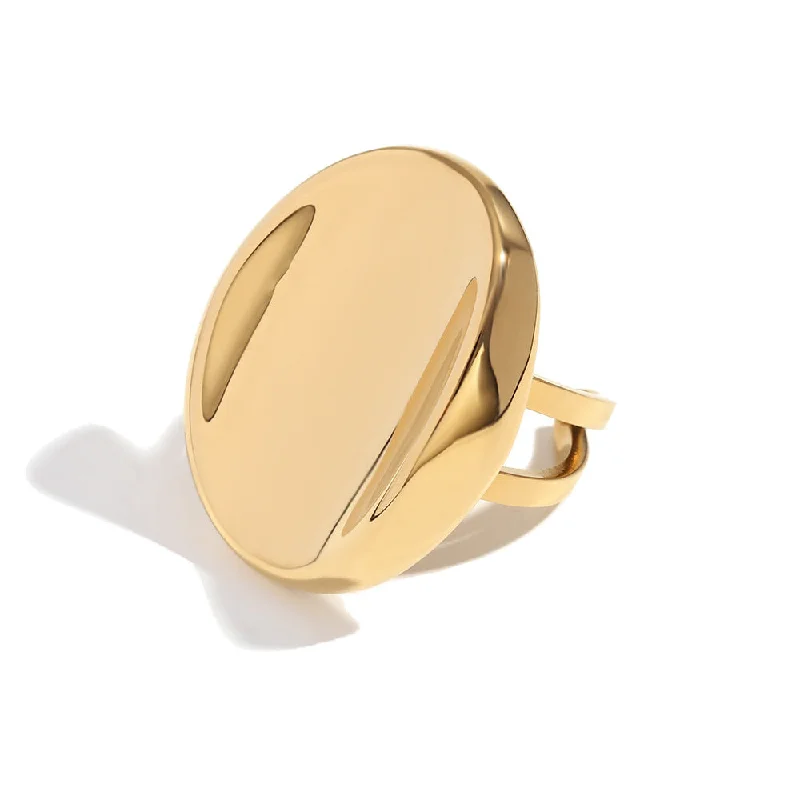 Elliptical Curved Button Open Ring - Gold - One Size