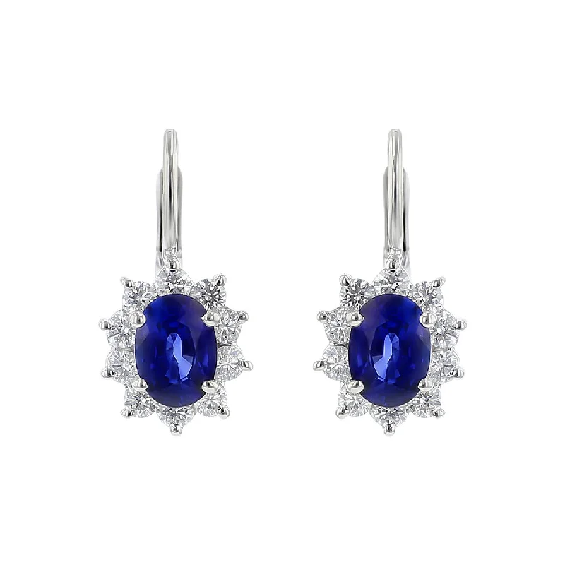 women’s matching earrings-Oval Sapphire and Diamond Halo Drop Earrings