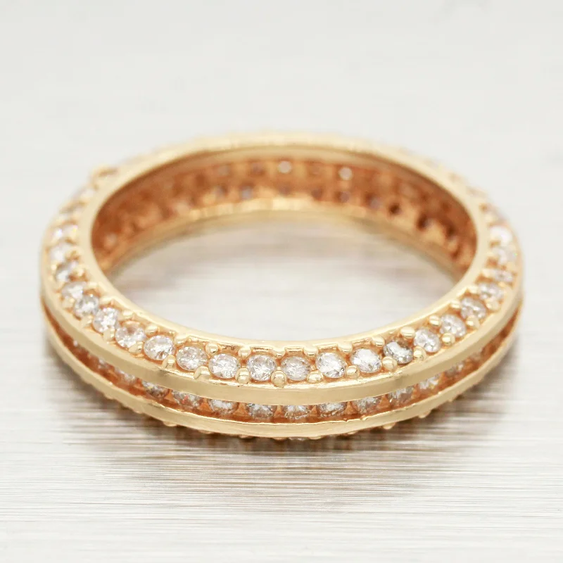 women’s stylish engagement rings-Vintage 1.25ctw Pave Diamond Eternity Ring - 14k Yellow Gold Wedding Band - 7.75