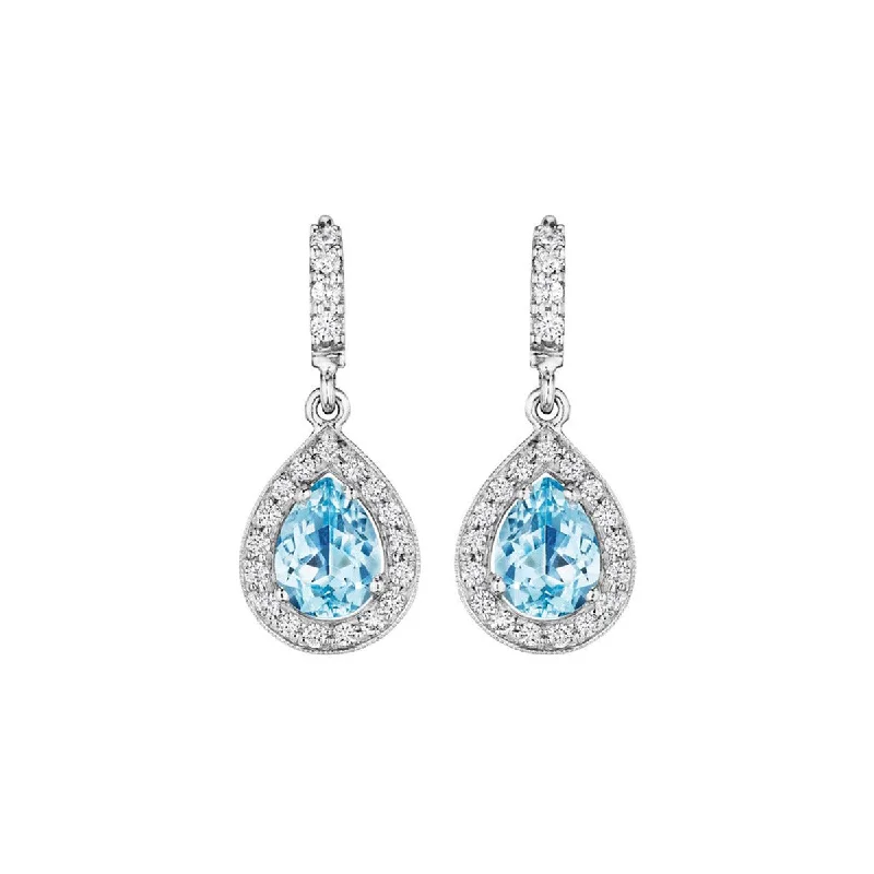 women’s custom earrings-Pear Shaped Aquamarine Diamond Earrings