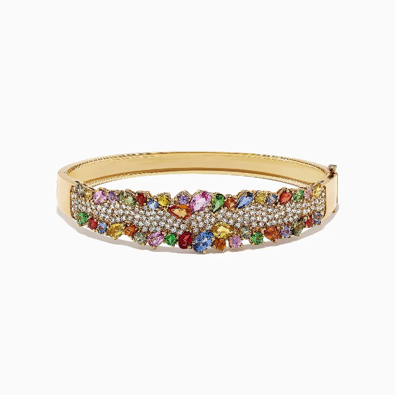 women’s delicate bracelets-Watercolors 14K Yellow Gold Multi Sapphire & Diamond Bangle, 9.97 TCW