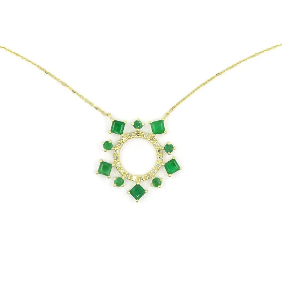 women’s timeless necklaces-Emerald and Diamond Necklace, 14K Yellow Gold