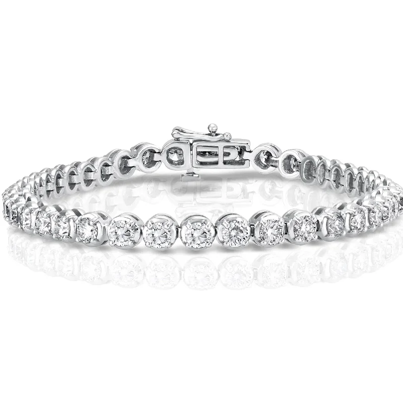 women’s emerald bracelets-5 Carat Round Diamond 14K White Gold Buttercup Tennis Bracelet (Classic Quality)