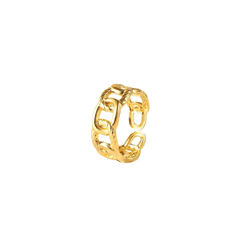 women’s ruby rings-Unisex IG Style Chain Geometric Stainless Steel 18K Gold Plated Rings