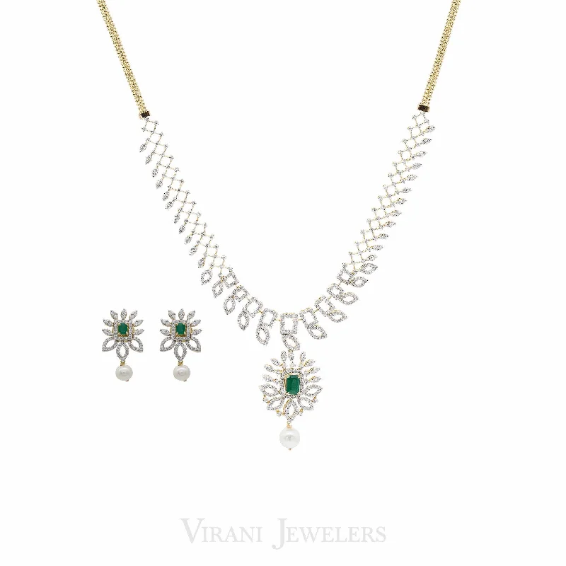 women’s cubic zirconia necklaces-18K Gold Diamond Necklace and Earrings with changeable ruby, emerald and sapphires