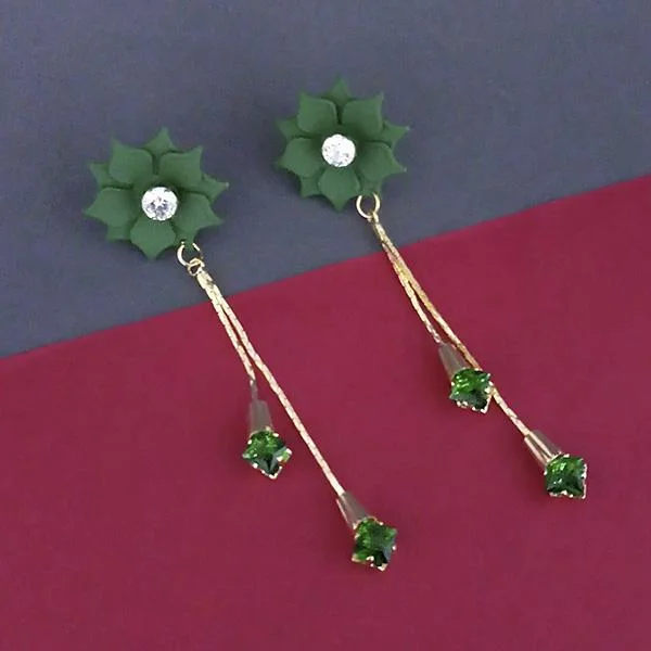 women’s luxury earrings-Urthn Green Floral Austrian Stone Dangler Earrings - 1315704F