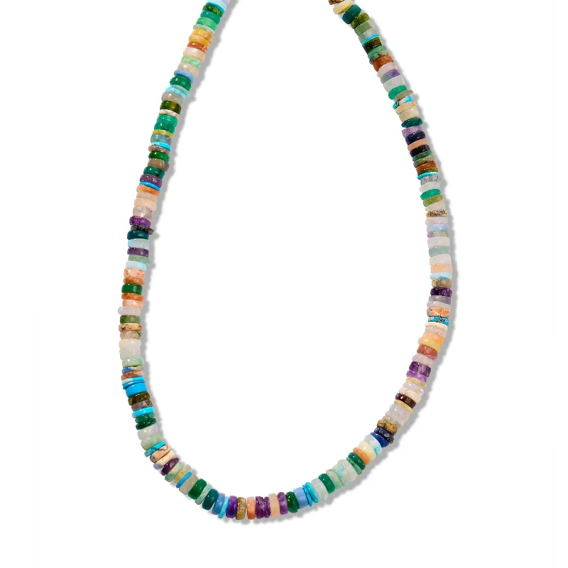 women’s sparkling necklaces-Multi Gemstone Bead Necklace, 16 Inches, Sterling Silver