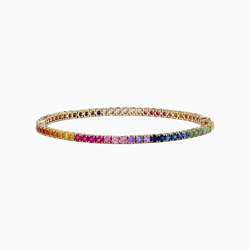 women’s modern bangles-Watercolors 14K Yellow Gold Multi Sapphire Tennis Bracelet, 5.51 TCW