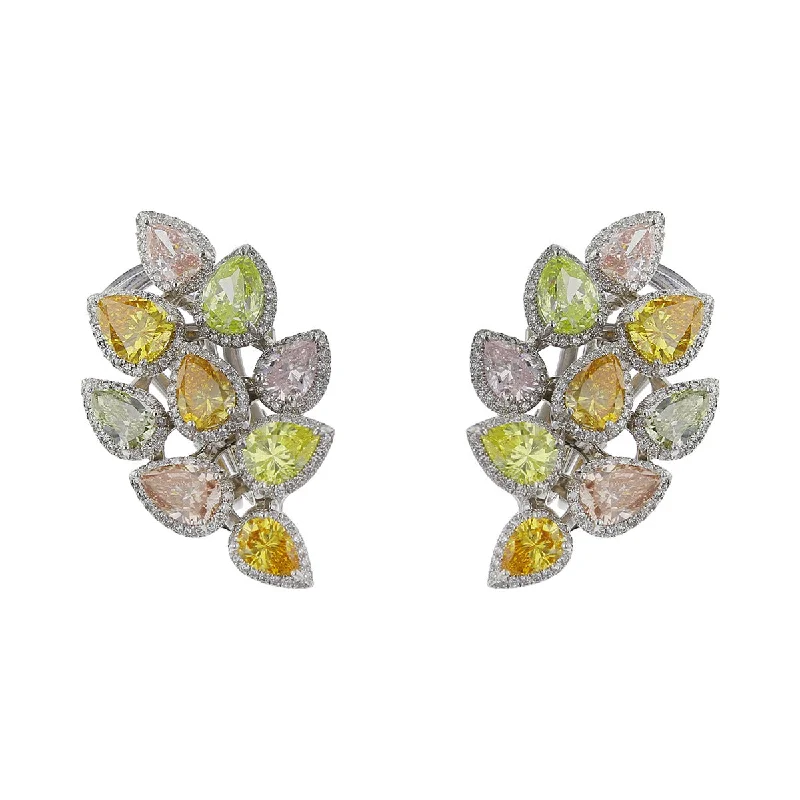 women’s gold-plated earrings-Pear Shape Multi Color Diamond Halo Earrings