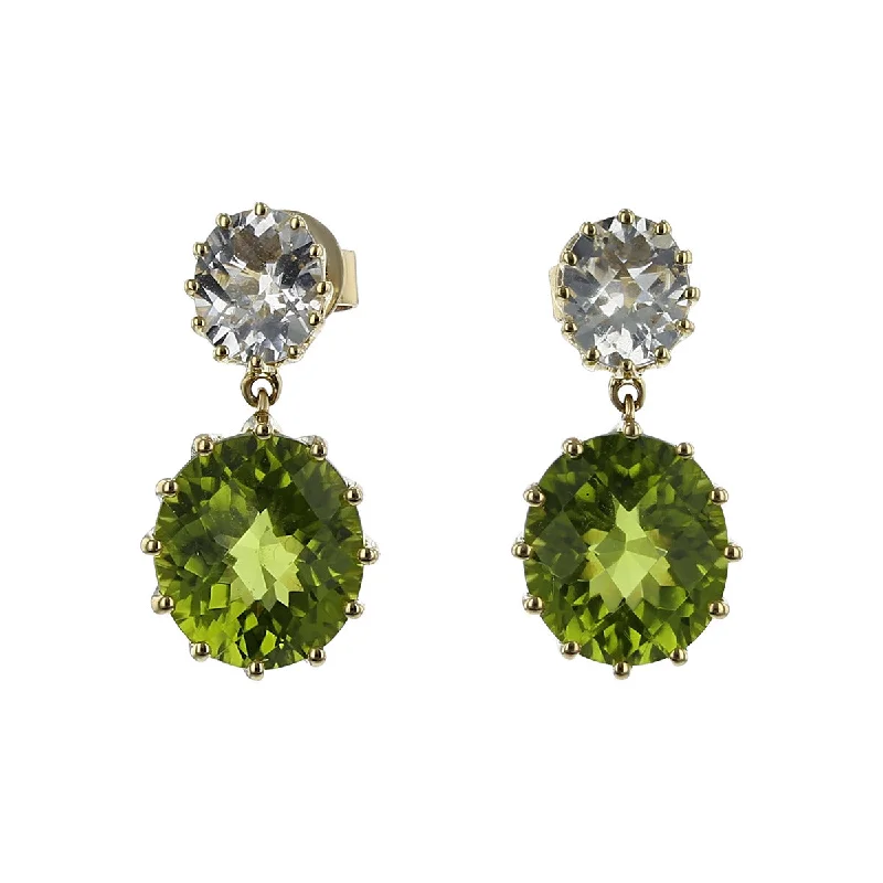 women’s gold hoop earrings-Peridot 14k Yellow Gold Dangle Earrings with Goshenite