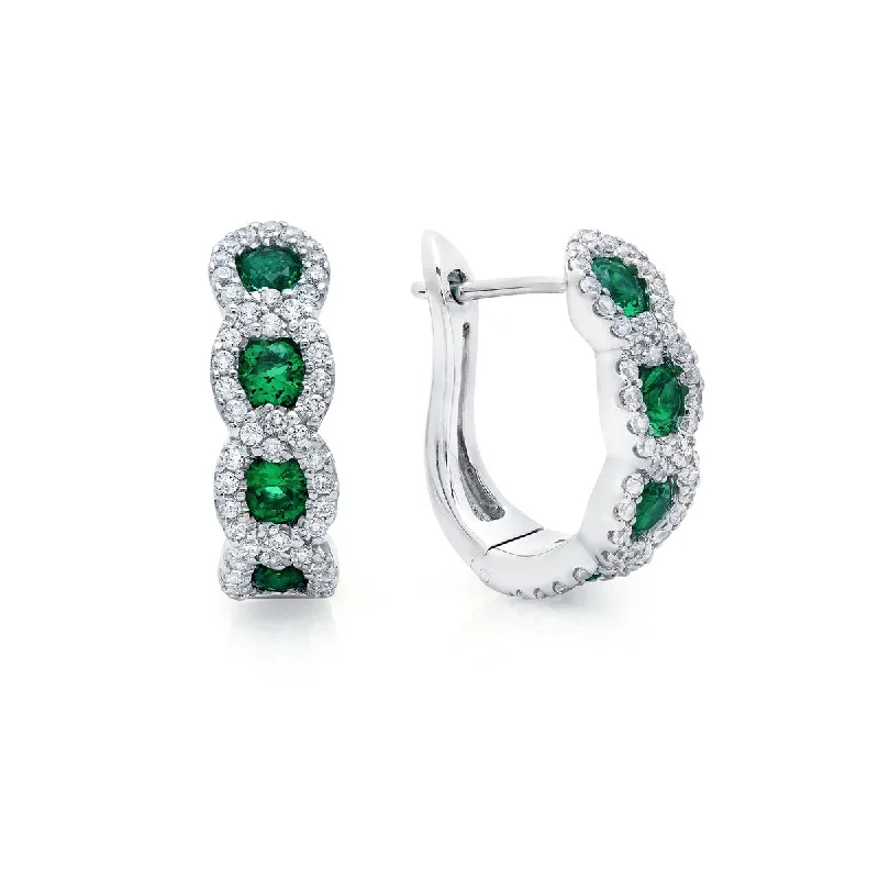 women’s gold-plated earrings-Fana Curb Link Emerald and Diamond Hoop Earrings