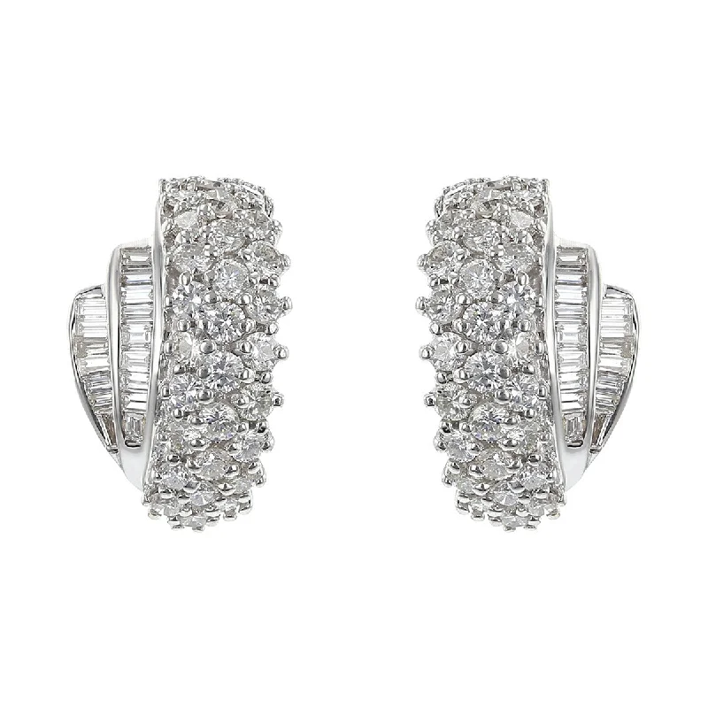 women’s cubic zirconia earrings-Platinum Multi-cut Diamond Clip-on Earrings