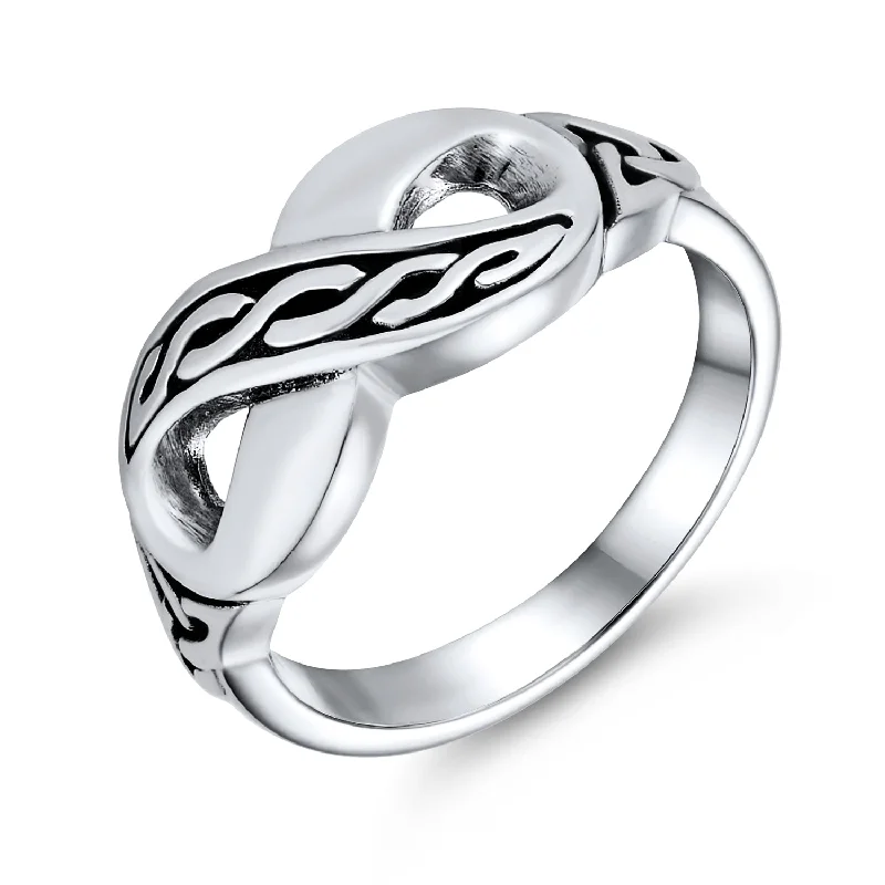 women’s geometric rings-Best Friends BFF Silver Ring: Celtic Love Knot Infinity Design in Sterling Silver