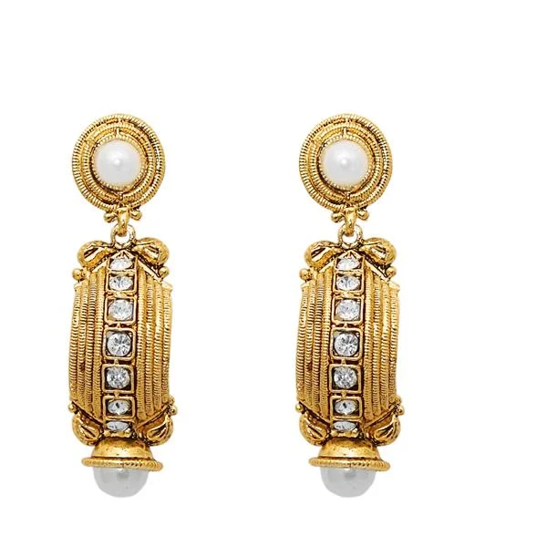 women’s layered earrings-Kriaa Pearl Austrian Stone Gold Plated Dangler Earrings