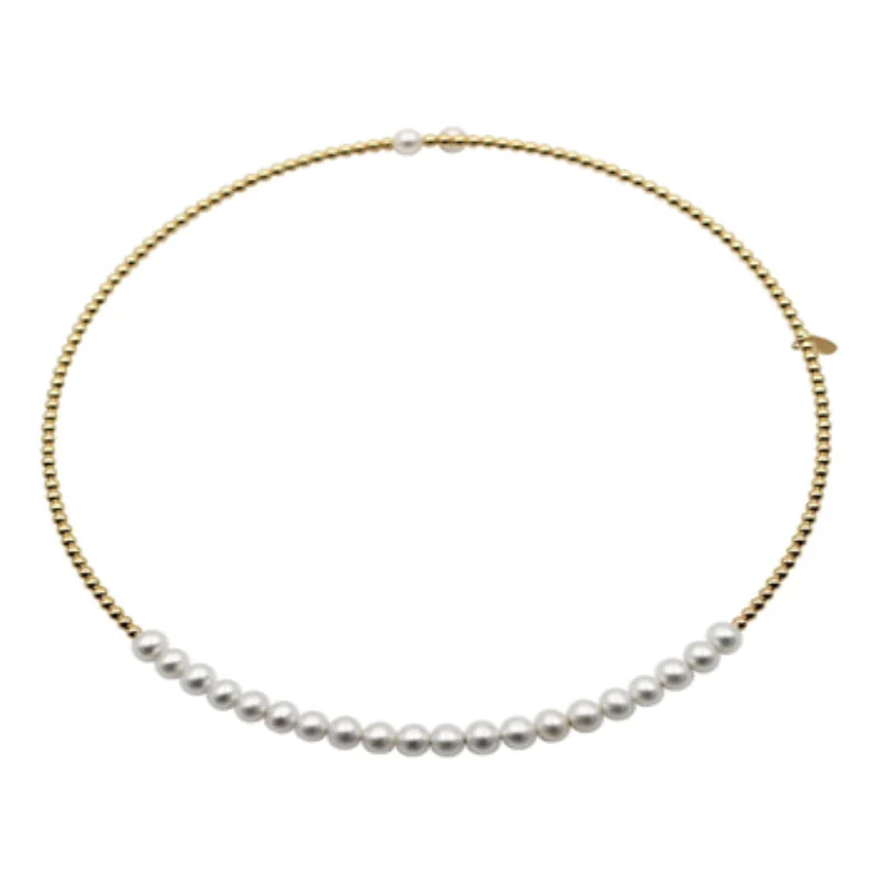 women’s gemstone necklaces-Pearl Choker Necklace, 18K Yellow Gold