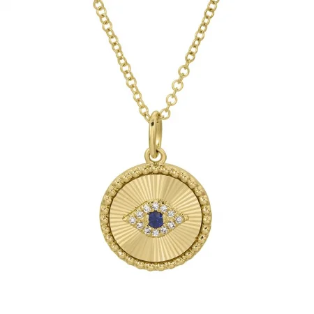 women’s pendant necklaces-Fluted Medallion Sapphire Evil Eye Necklace