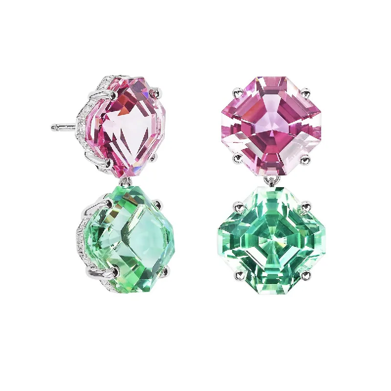 women’s gemstone drop earrings-Mint and Pink Tourmaline Drop Earrings