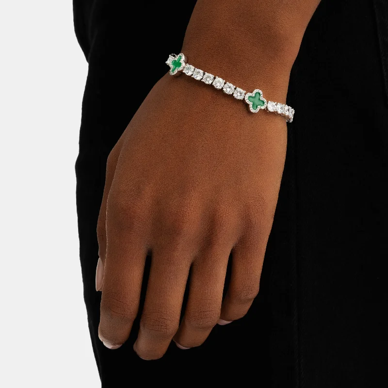 women’s simple bangles-Green Clover Tennis Bracelet