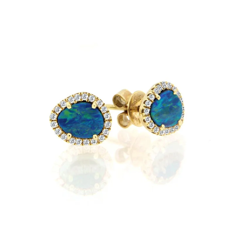 women’s crystal drop earrings-Yellow Gold Opal Stud Earrings