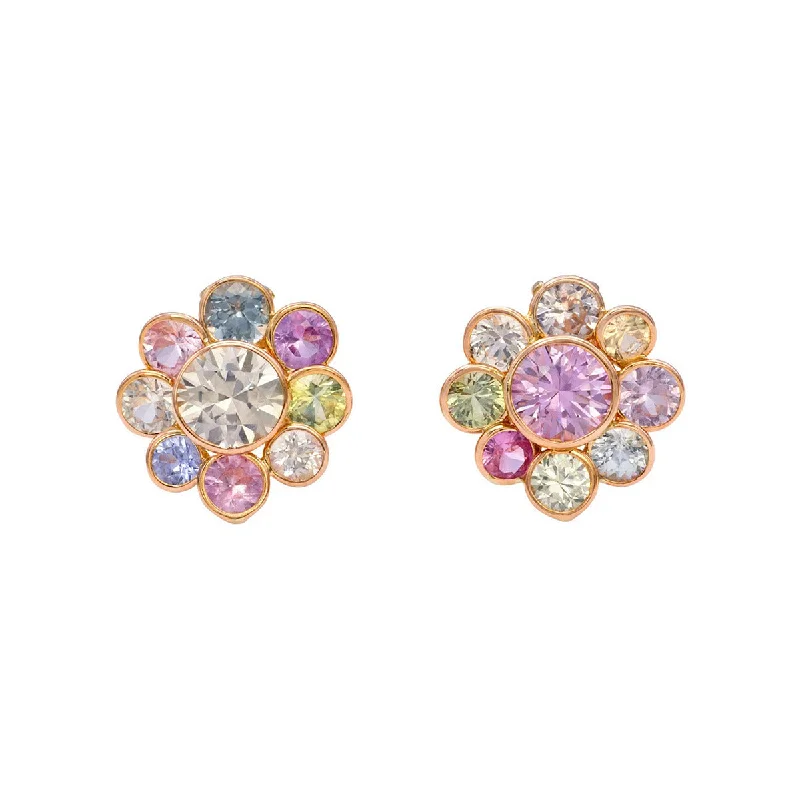 women’s vintage earrings-Multi-Color Sapphire Flower Earrings