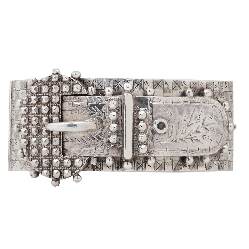 women’s animal-themed bracelets-Wide Silver Belt Buckle Bangle