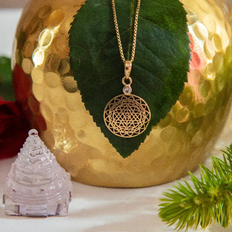 women’s classic necklaces-14Kt Gold Sri Yantra Pendant Necklace Holiday Offering