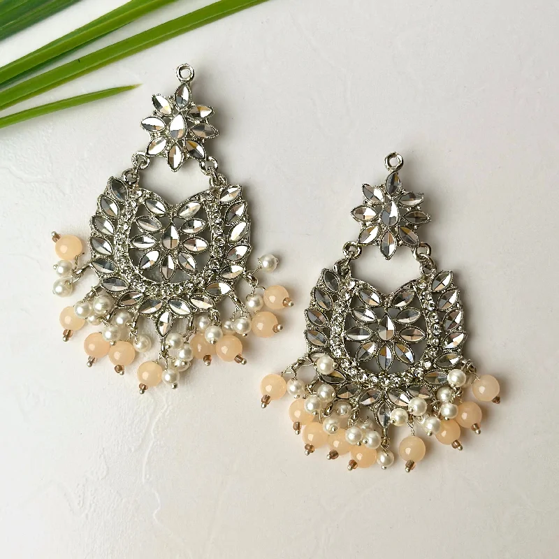 women’s pearl earrings-Sameera Earrings Silver (Peach)