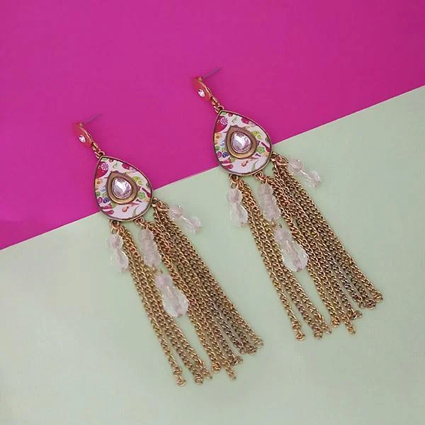 women’s infinity earrings-Urthn Gold Plated White Stone Chain Drop Tassel Earrings  - 1311828F