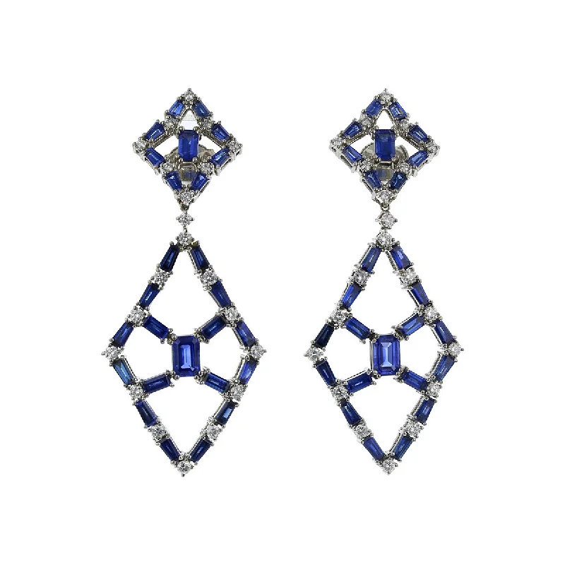 women’s minimalist earrings-Queen of Diamonds Sapphire Earrings