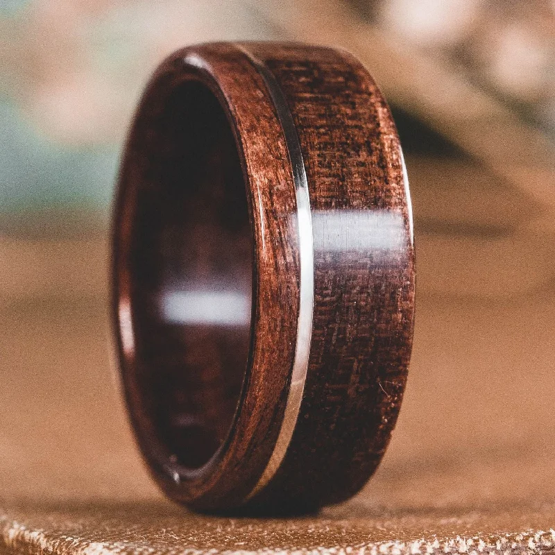 women’s platinum solitaire engagement rings-The Armory | Men's M1 Garand Rifle Stock Wood Wedding Band with Offset Metal Inlay