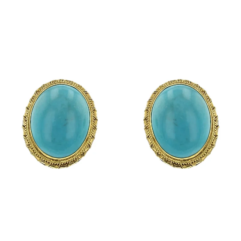 women’s contemporary earrings-Mid-century 18K Yellow Gold Turquoise Earrings