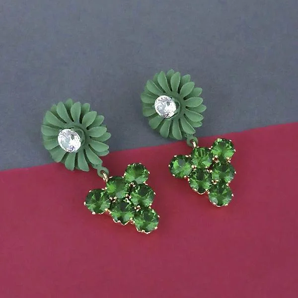 women’s twisted earrings-Urthn Green Floral Austrian Stone Dangler Earrings - 1315713F