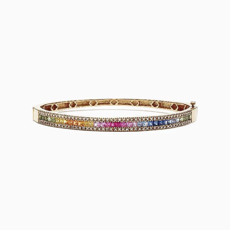 women’s heart-shaped bracelets-Watercolors 14K Yellow Gold Multi Sapphire & Diamond Bangle, 3.60 TCW