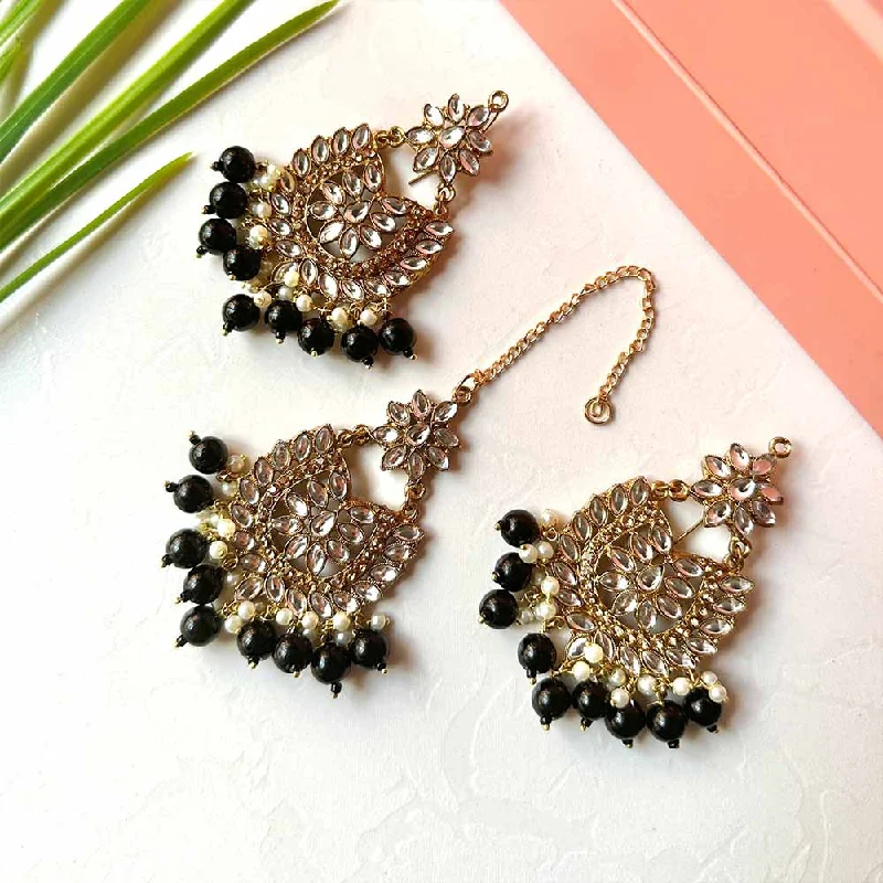 women’s gemstone earrings-Sameera Earrings/Teeka Set (Black)