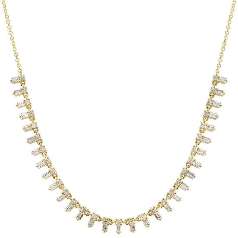 women’s gold-plated necklaces-Dangling Baguette and Diamond Necklace