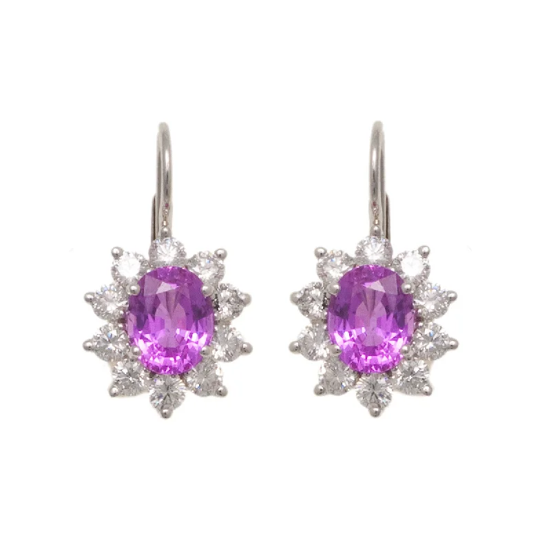 women’s drop diamond earrings-Platinum Pink Sapphire Diamond Earrings