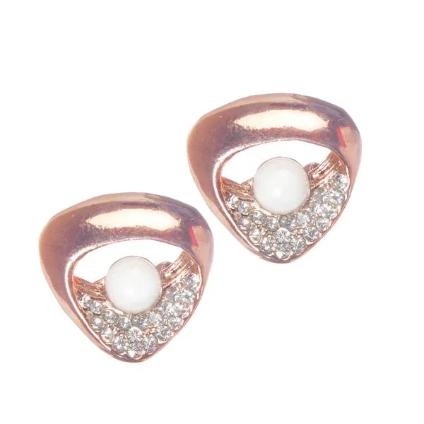 women’s emerald earrings-Urbana Glass Pearl Rose Gold Plated Stud Earrings - 1306826