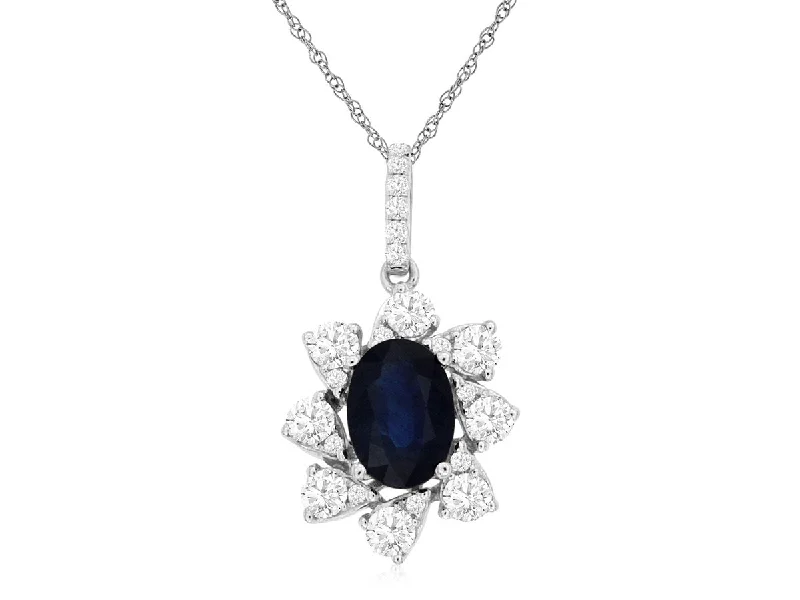 women’s personalized pendant necklaces-White Gold Sapphire And Diamond Halo Necklace