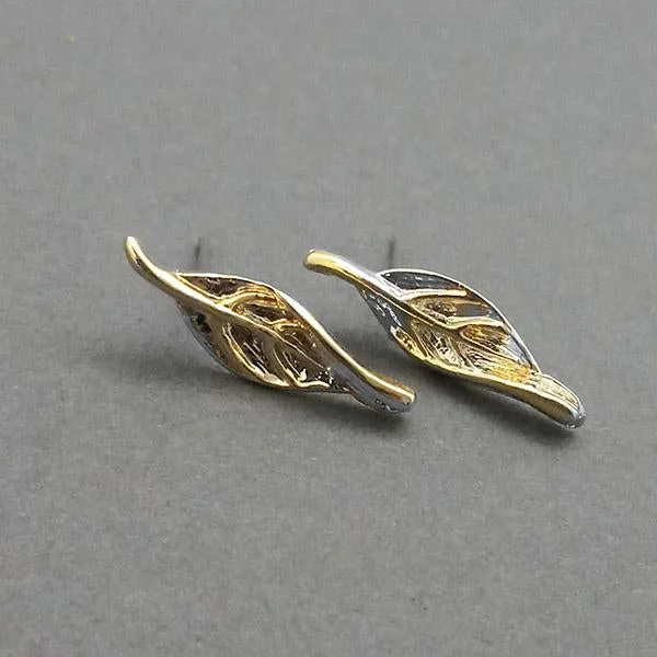 women’s vintage earrings-Urthn 2 Tone Plated Leaf Design Assorted Stud Earrings