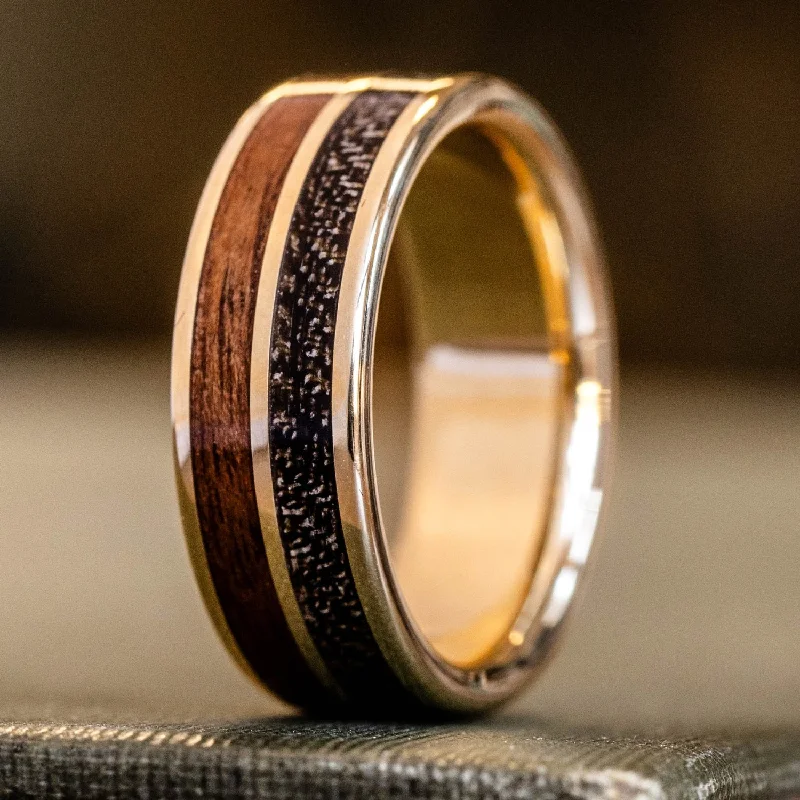 women’s eco-friendly engagement rings-The Great War Gold | Men's Gold Wedding Band with 1903 Springfield Rifle Stock Wood & WWI Uniform