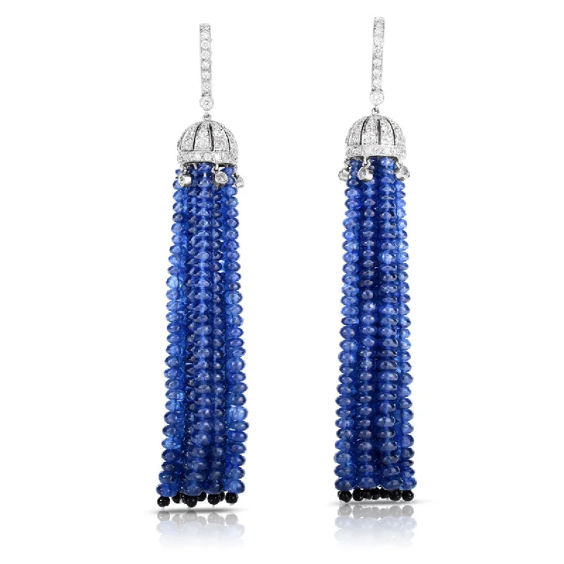 women’s boho earrings-Platinum Sapphire and Diamond Tassel Drop Earrings