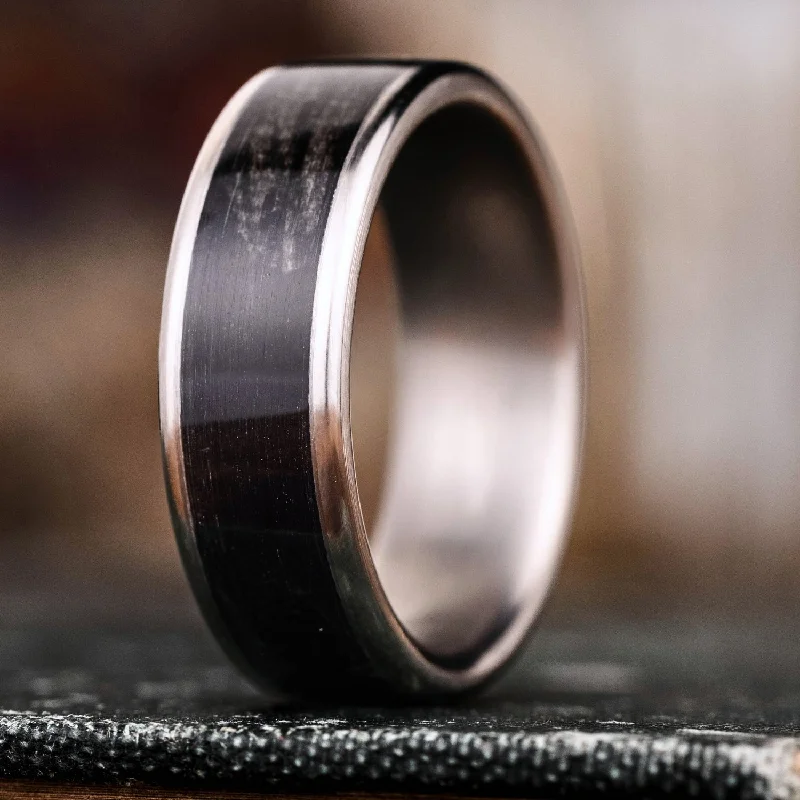 women’s matching wedding rings and engagement rings-The Speakeasy | Men's Titanium Wedding Band with Wide Channel Whiskey Barrel Wood