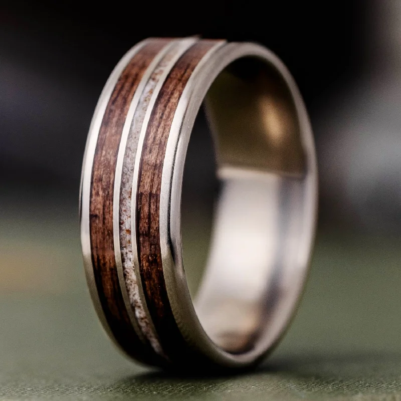 women’s flower design engagement rings-The Stag | Men's Elk Antler and Walnut Wood Titanium Wedding Band