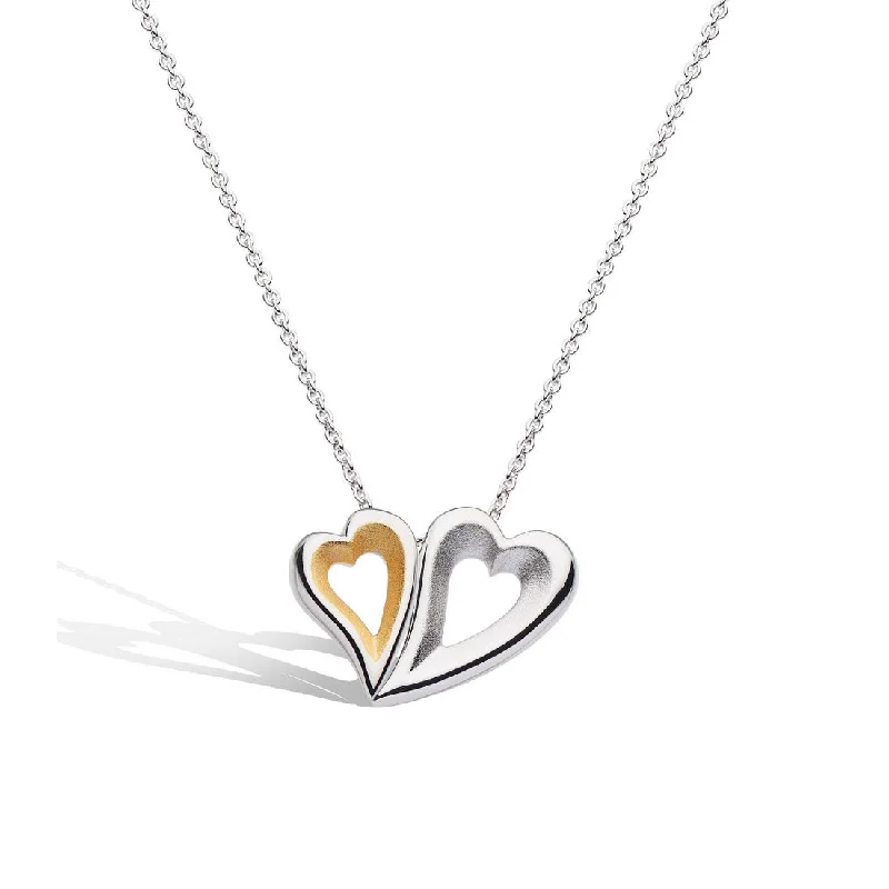 women’s sapphire necklaces-Tender Together Heart Necklace, Sterling and Gold Plating