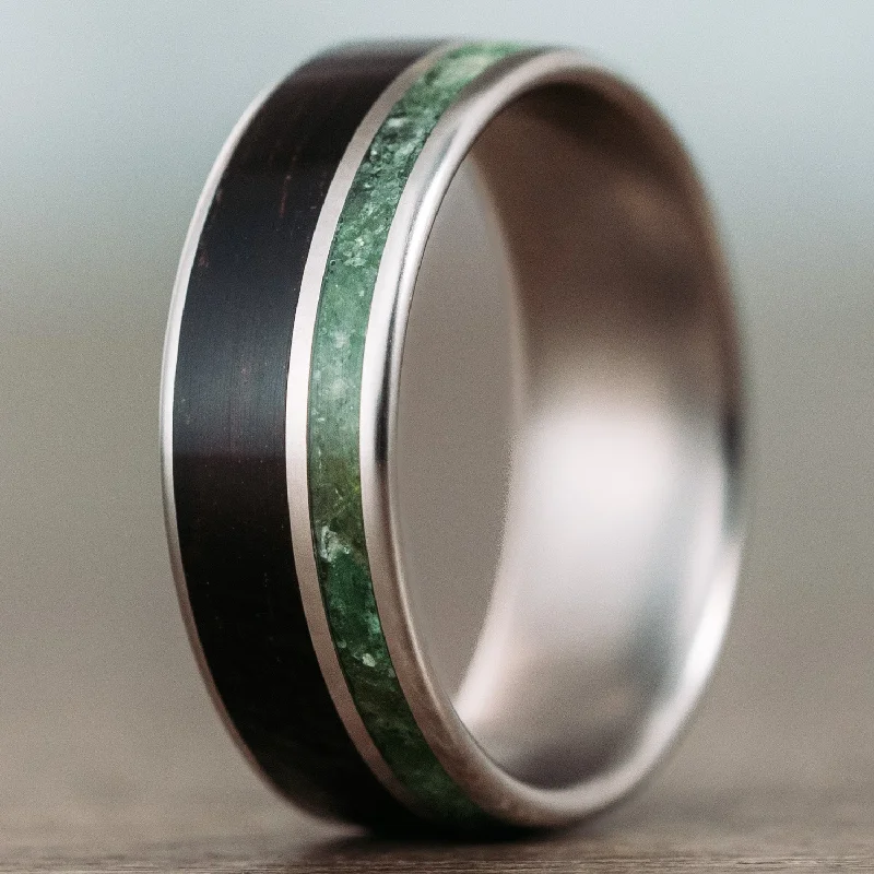 women’s platinum diamond engagement rings-The Sage | Men's Titanium Wedding Band with Rosewood & Green Imperial Diopside