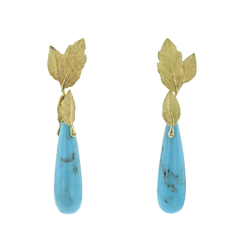 women’s elegant earrings-Mid-century 18k Yellow Gold Turquoise Drop Earrings