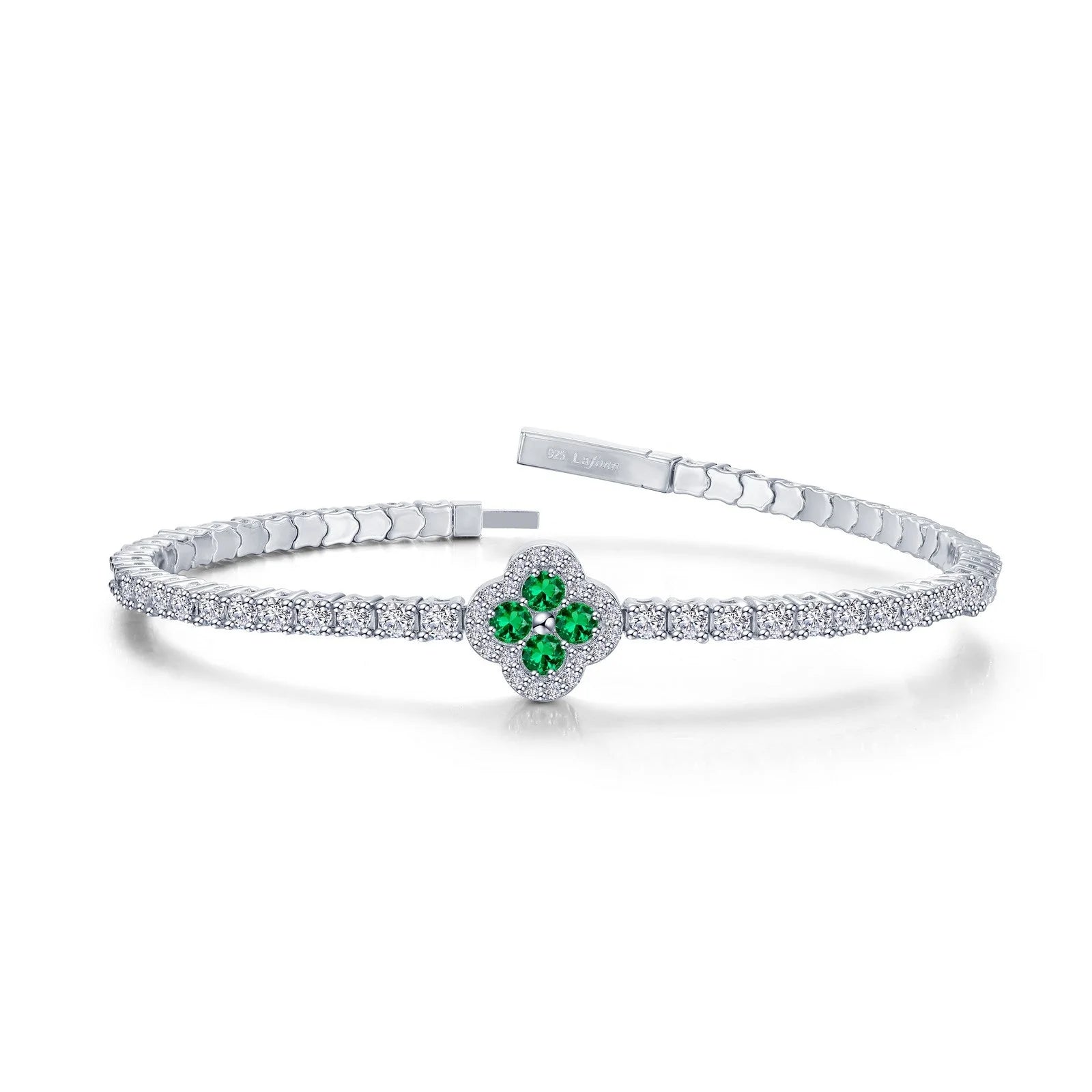 women’s colorful bangles-Lafonn Simulated Diamond & Emerald Clover Flexible Tennis Bracelet B0199CEP68