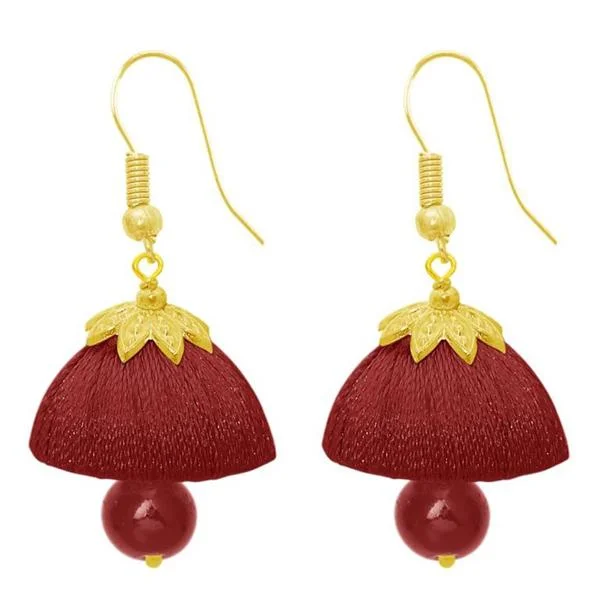 women’s vintage pearl earrings-The99Jewel Red Pearl Drop Gold Plated Thread Jhumki