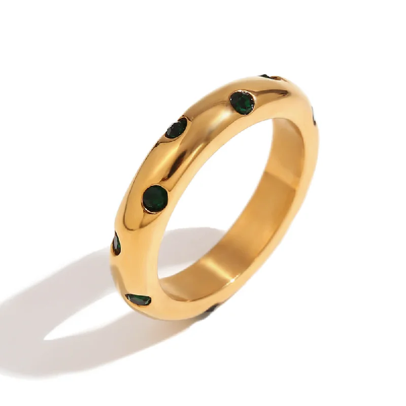 Round Diamond Plain Ring - Gold Green-6